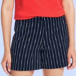 NWOT Nautica Mid-rise Twill  Blue and White Striped Shorts with Tailored Design